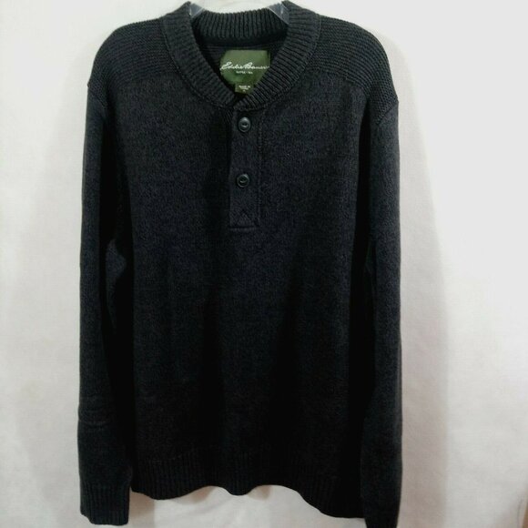 EDDIE BAUER MEN'S PULL-OVER SWEATER SIZE XL DARK GREY 3/4 BUTTONS FRONT CLOSURE - Picture 7 of 8
